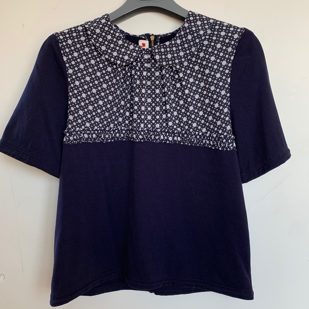 MARNI Navy Cotton T-shirt with Silk polkadot